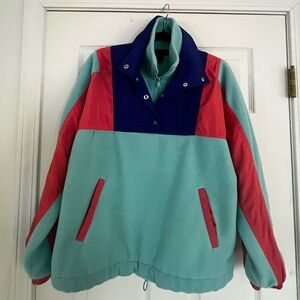 Forever 21 Colorblock Fleece Pullover - Mint, Navy & Coral